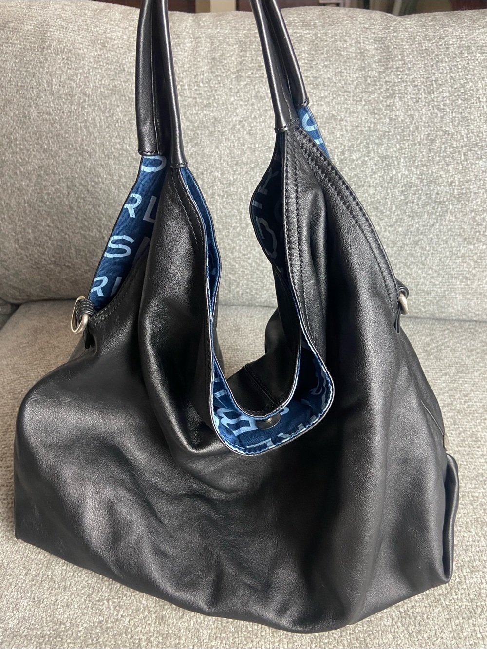 BCBGirls Black Shoulder Bag with Blue Lined Interior
